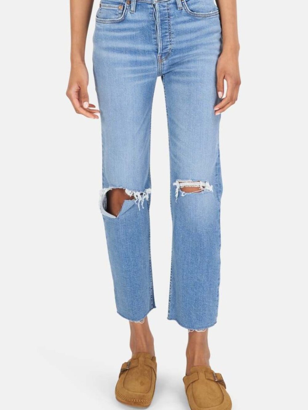 NWT RE/DONE 70s Stove Pipe Jeans High Rise Straight Destroyed Dawn Sz 25